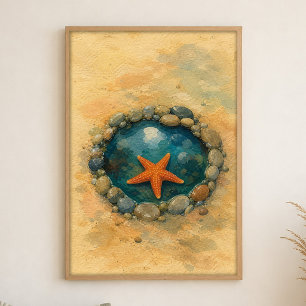 Affiche d'art à l'aquarelle étoile de mer de mare