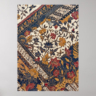 Affiche d'art à motif floral de batik indonésien