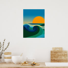 Affiche d'art abstrait Bauhaus Ocean Wave Sunset