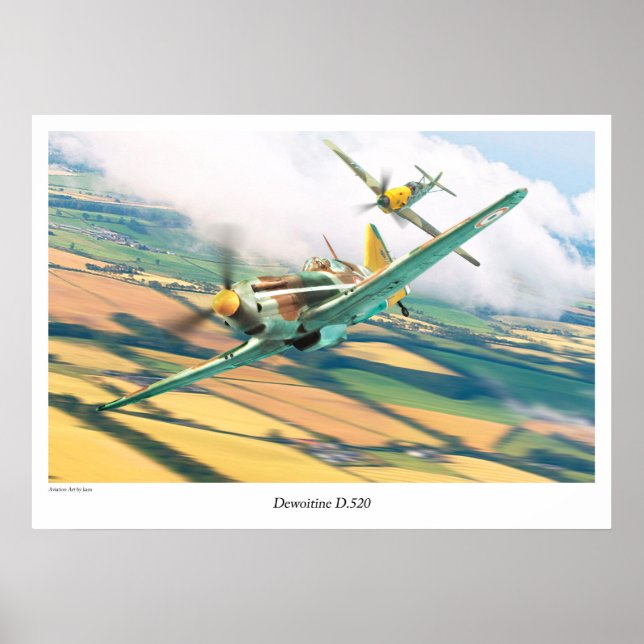 Affiche d'art aéronautique "Dewoitine D.520" (Devant)