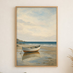 Affiche d'art aquarelle bateau à rames de basse me