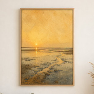 Affiche d'art aquarelle de miroir de basse mer côt