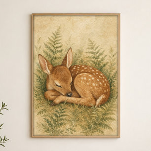 Affiche d'art aquarelle fantaisiste Faon parmi les