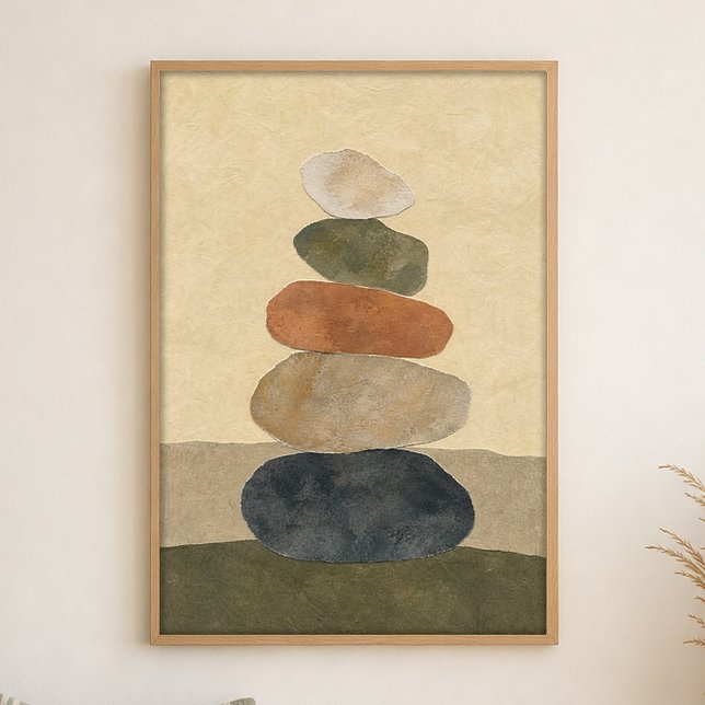 Affiche d'art bohème gouache Riverstone Stack (Shown framed for scale. Poster ships unframed; frames are an optional add-on.)