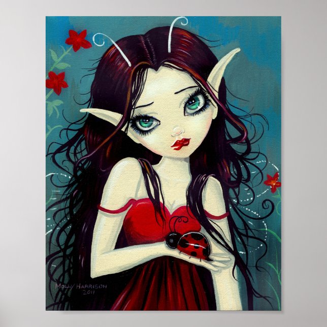 Affiche d'art coccinelle fée gros yeux (Devant)