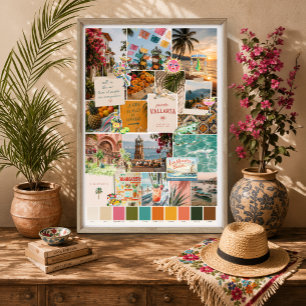 Affiche d'art collage de voyage à Puerto Vallarta