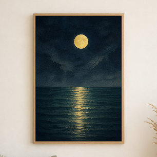 Affiche d'art côtier à l'aquarelle de mer au clair