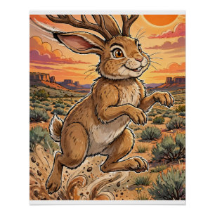 Affiche d'art de carte de collection Jackalope