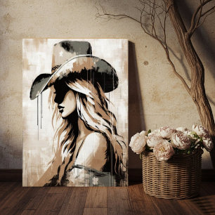 Affiche d'art de cow-girl peinte occidentale