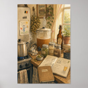 Affiche d'art de cuisine brassicole belge cosy