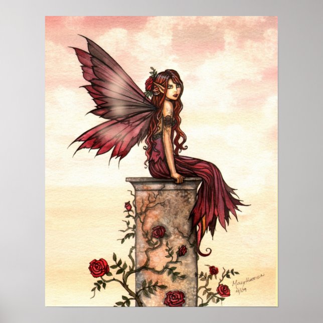 Affiche d'art de fantaisie de fée de rose écarlate (Devant)