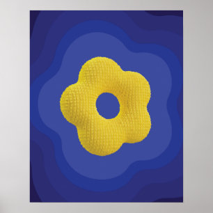 Affiche d'art de fleur pop jaune sur fond bleu