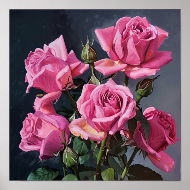 Affiche d'art de fleurs de roses roses (Devant)