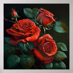 Affiche d'art de fleurs de roses rouges