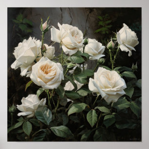 Affiche d'art de fleurs roses blanches