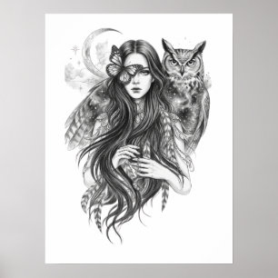 Affiche d'art de folklore sombre de sorcière wicca