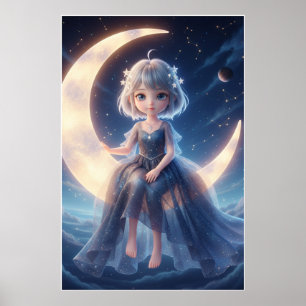 Affiche d'art de la fée lunaire nuit étoilée
