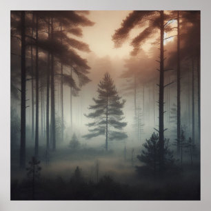 Affiche d'art de la forêt brumeuse, Nature paisibl