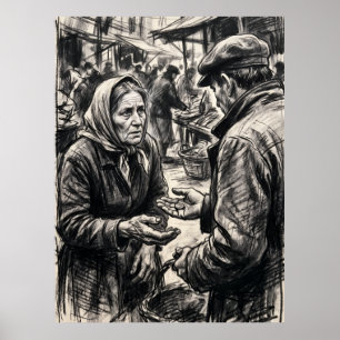 Affiche d'art de l'esprit d'échange du marché ance