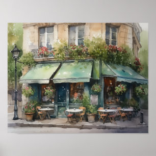 Affiche d'art de paysage à l'aquarelle de Café Fra