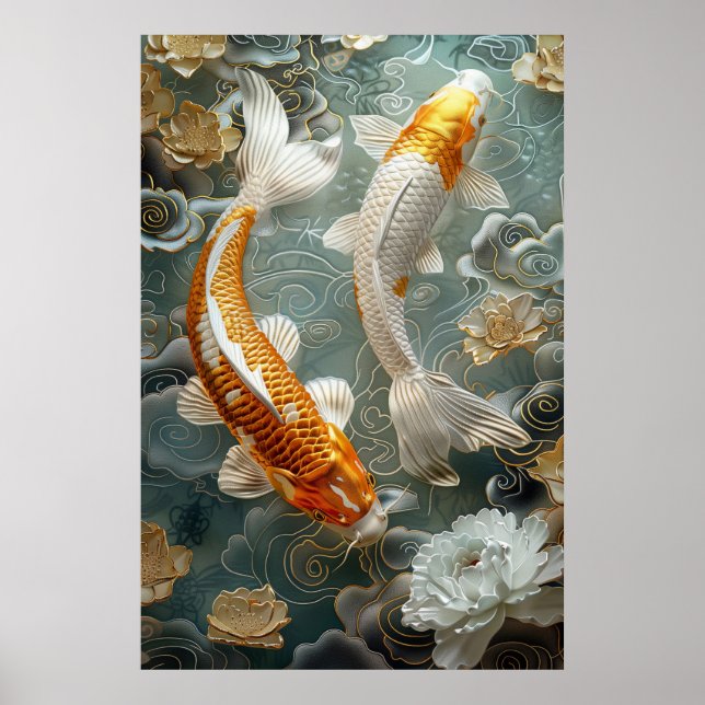 Affiche d'art de poisson Koï doré Impression d'art (Devant)