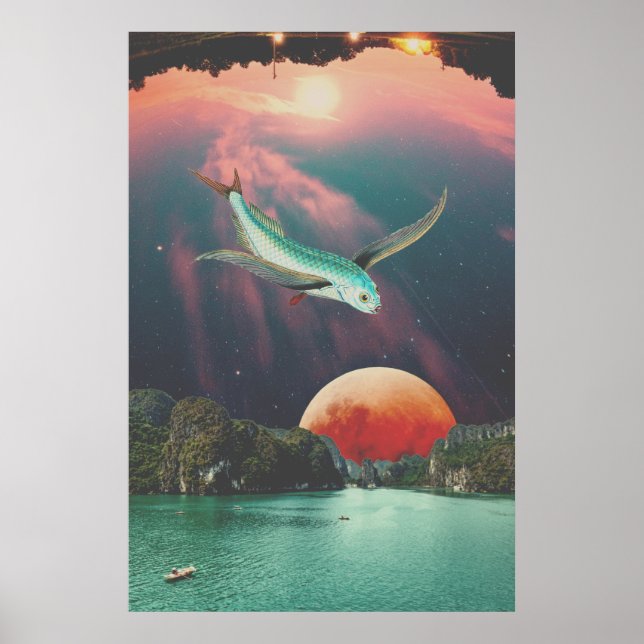 Affiche d'art de poisson volant psychédélique modi (Devant)