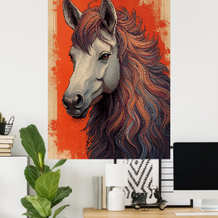 Affiche d'art de portrait de cheval majestueux   C