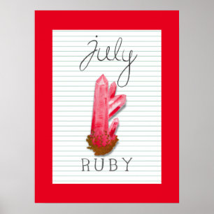 Affiche d'art de rubis de pierre de naissance de j