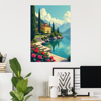 Affiche d'art de villa italienne du lac de Côme pa