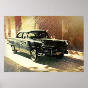 Affiche d'art de voiture américaine à La Havane, C