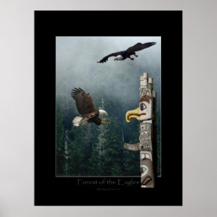 Affiche d'art d'Eagles, de forêt et de mât