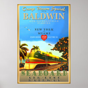 Affiche d'art du train spécial des fleurs d'orange