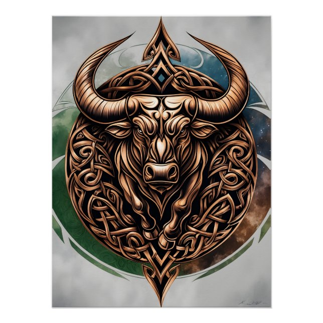 Affiche d'art du zodiaque Taureau tribal celtique (Devant)
