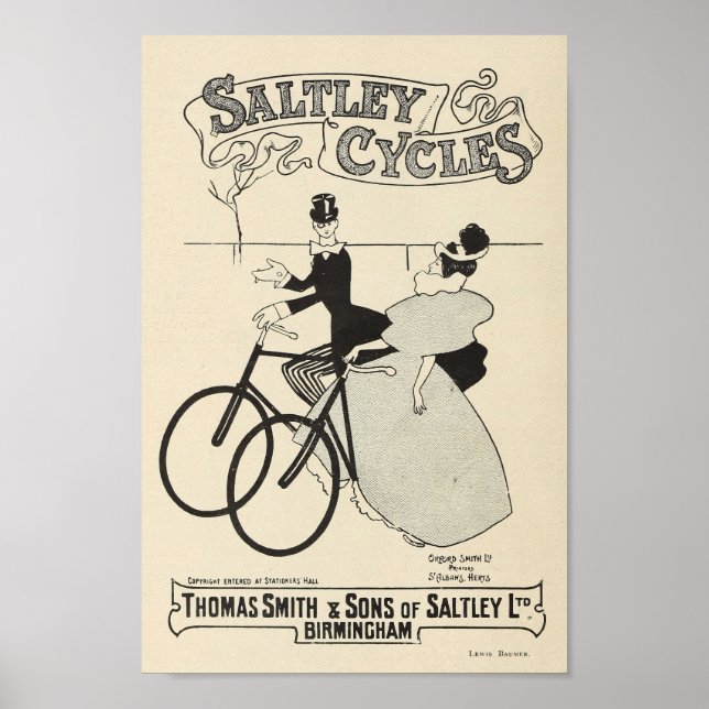 Affiche d'art et de cycles de saltley à bicyclette (Devant)