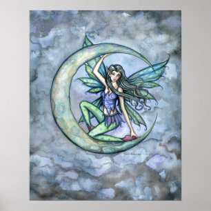 Affiche d'art fantastique de fée et de lune