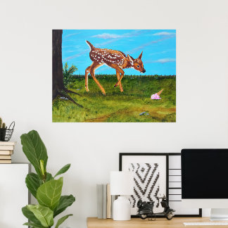 Affiche d'art fin "Surprise de glace" Cerf