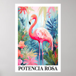 Affiche d'art Flamant Rose Floral Tropical Jungle