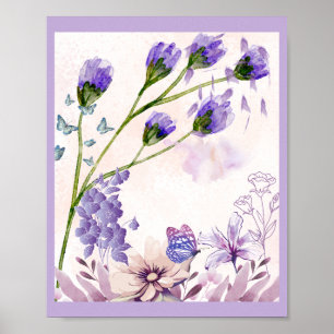 Affiche d'art floral pourpre Fleurs & Bu à l'aqu