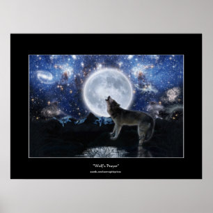 Affiche d'art Howling Wolf, Moon & Wilderness