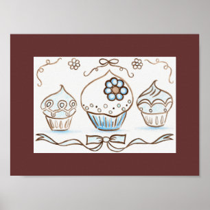 Affiche d'art impression cupcake bleu