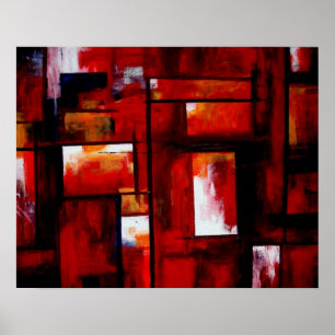 Affiche d'art imprimé Carrés Abstraits Rouges