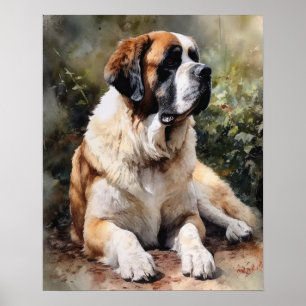 Affiche d'art imprimé de chien St. Bernard