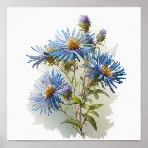Affiche d'art imprimé de fleur d'aster bleu