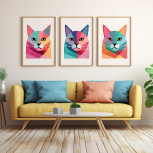 Affiche d'art moderne avec un Chat 1 coloré