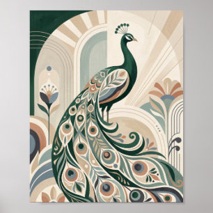 Affiche d'art mural Art Déco Paon Élégant Botaniqu