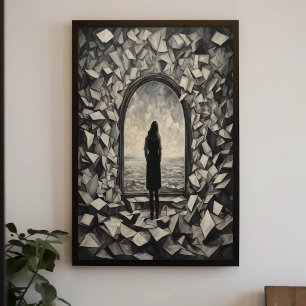 Affiche d'art mural en papiers flottants monochrom