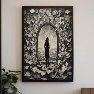 Affiche d'art mural en papiers flottants monochrom
