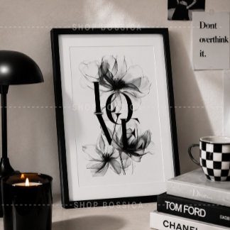 Affiche d'art mural floral Amour | Typographie bot