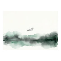 Affiche d'art oiseau paysage aquarelle brumeuse