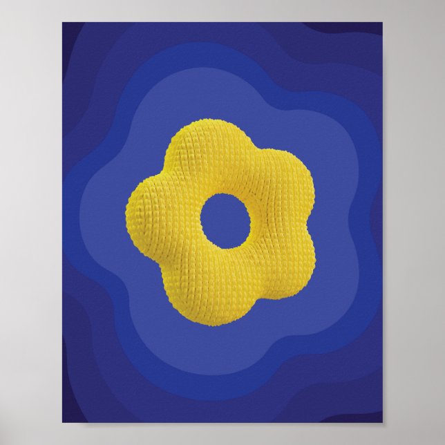 Affiche d'art pop-pop jaune en bleu (Devant)